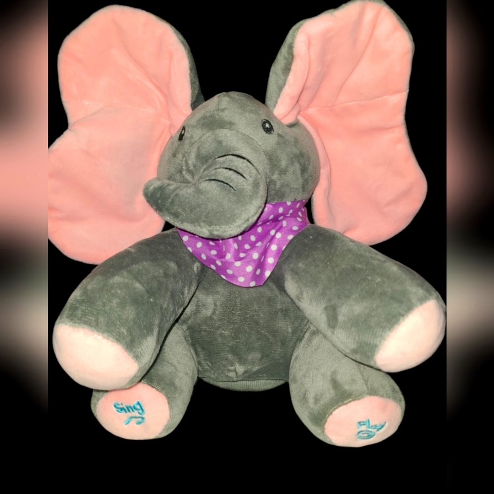 Grey & pink singing peek-a-boo elephant